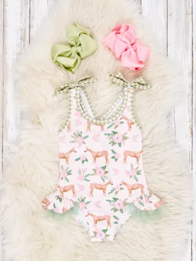 Sage Floral Horse Tulle Swimsuit