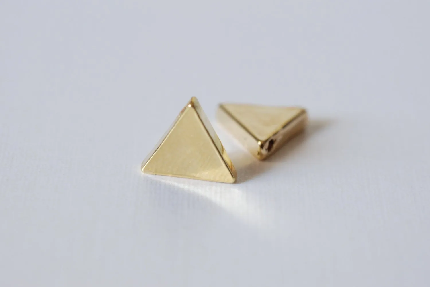 Shiny Vermeil Gold Triangle Connector- 18k gold plated over Sterling Silver, holes drilled side to side, Vermeil Gold Triangle Beads