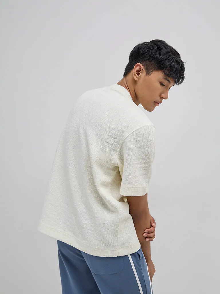 Studiofit Off- White Knit-Textured Relaxed-Fit T-Shirt