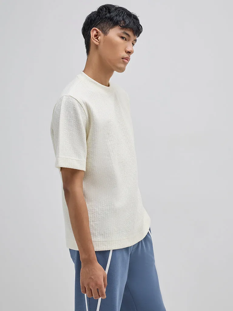 Studiofit Off- White Knit-Textured Relaxed-Fit T-Shirt