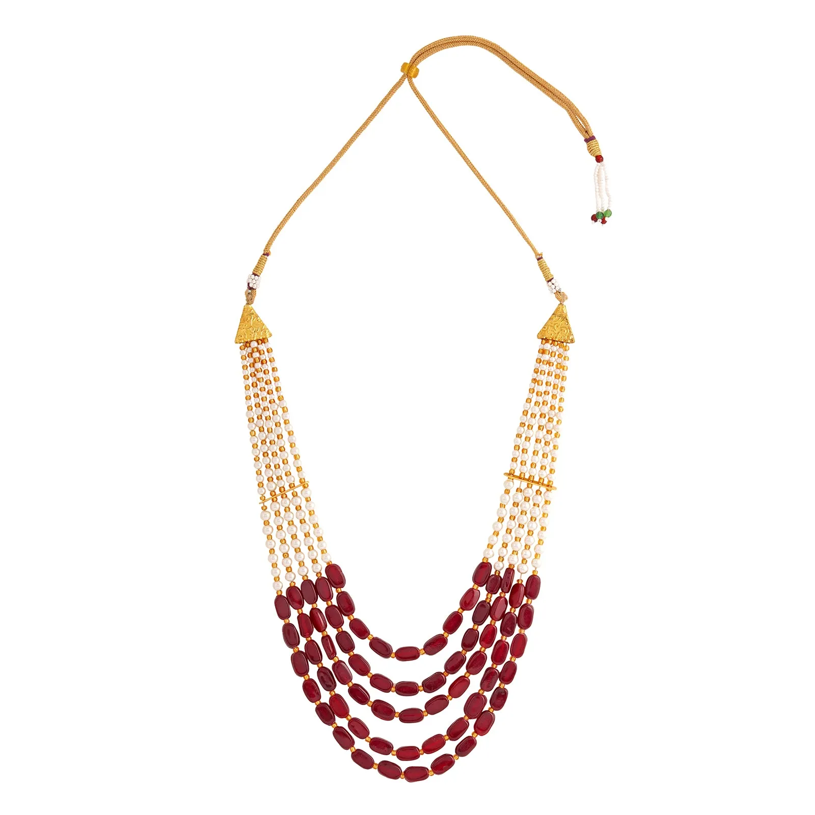 Teejh Aarushi Red Bead And Pearl Necklace