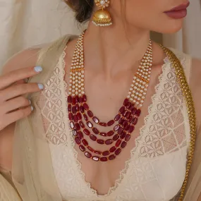 Teejh Aarushi Red Bead And Pearl Necklace