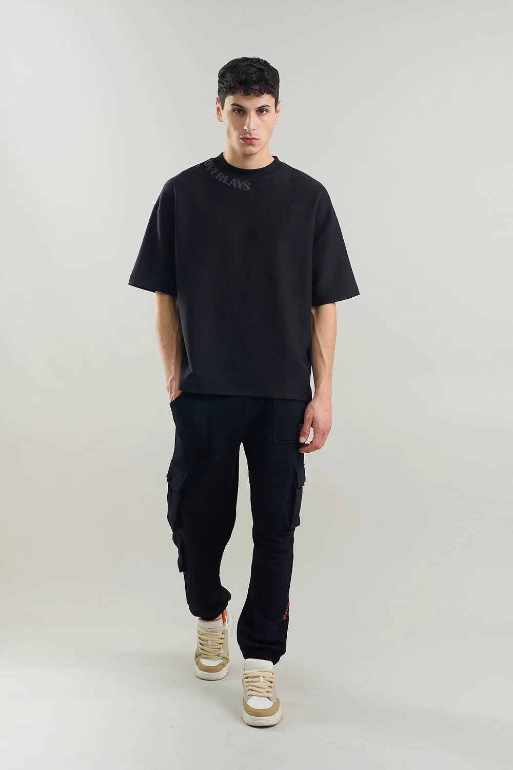 Textured Heavy Weight Black OVRLS Arc Oversized T-shirt