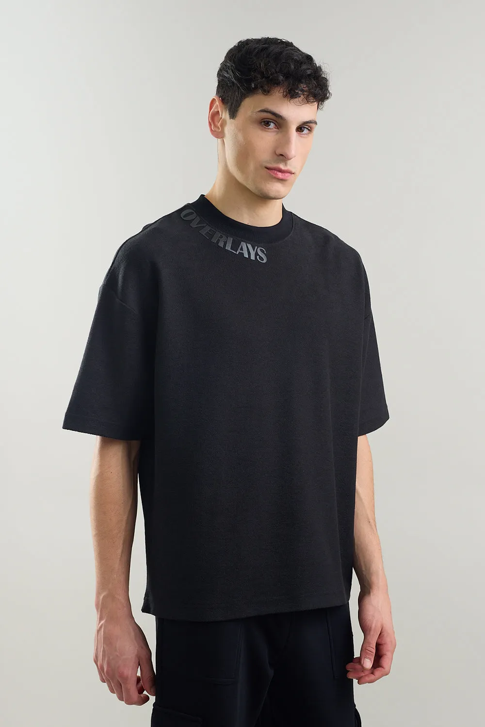 Textured Heavy Weight Black OVRLS Arc Oversized T-shirt