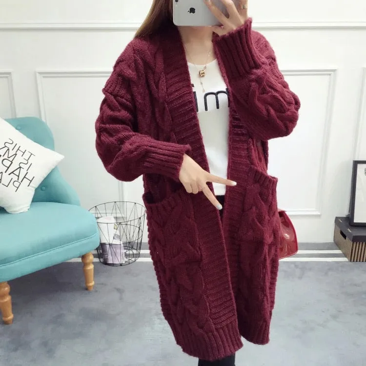 V neck Twisted Long Knit Jackets