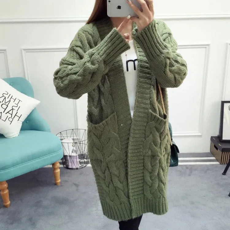 V neck Twisted Long Knit Jackets