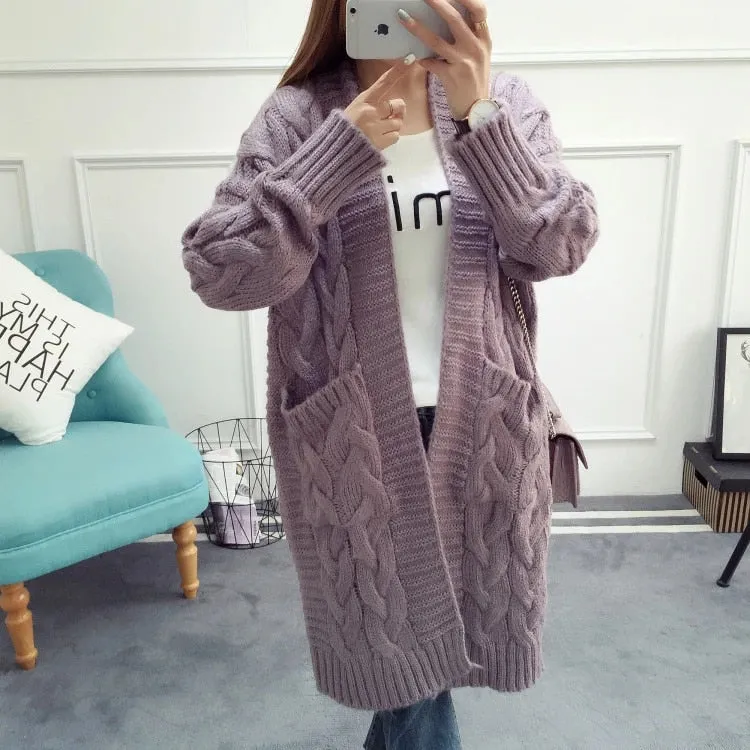 V neck Twisted Long Knit Jackets