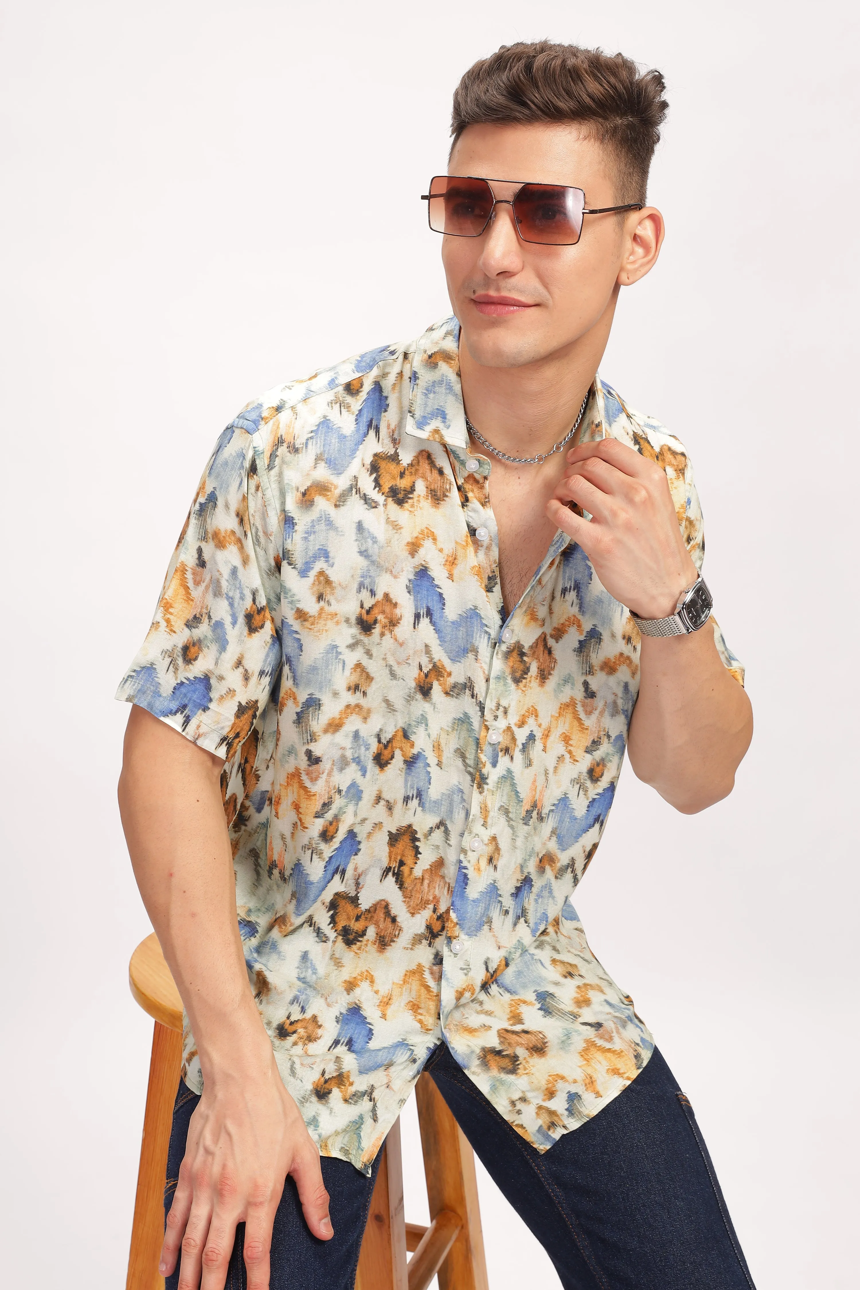 White Abstract Printed Shirt